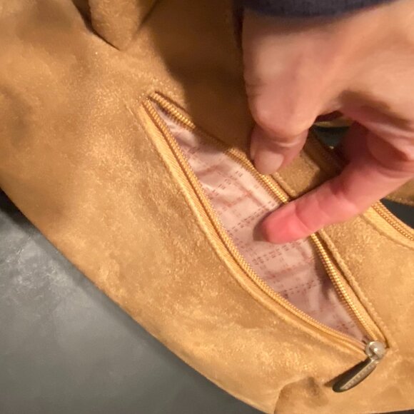 TRAVELON Anti-Theft Travel Purse Tan Faux Suede Hobo Handbag Zip Pockets - Picture 7 of 16